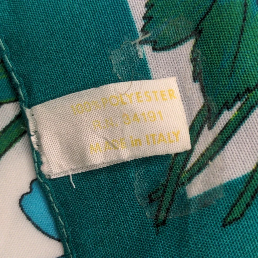 Vintage 60s Floral Scarf Italy Teal and White Garden Cottagecore Spring Summer